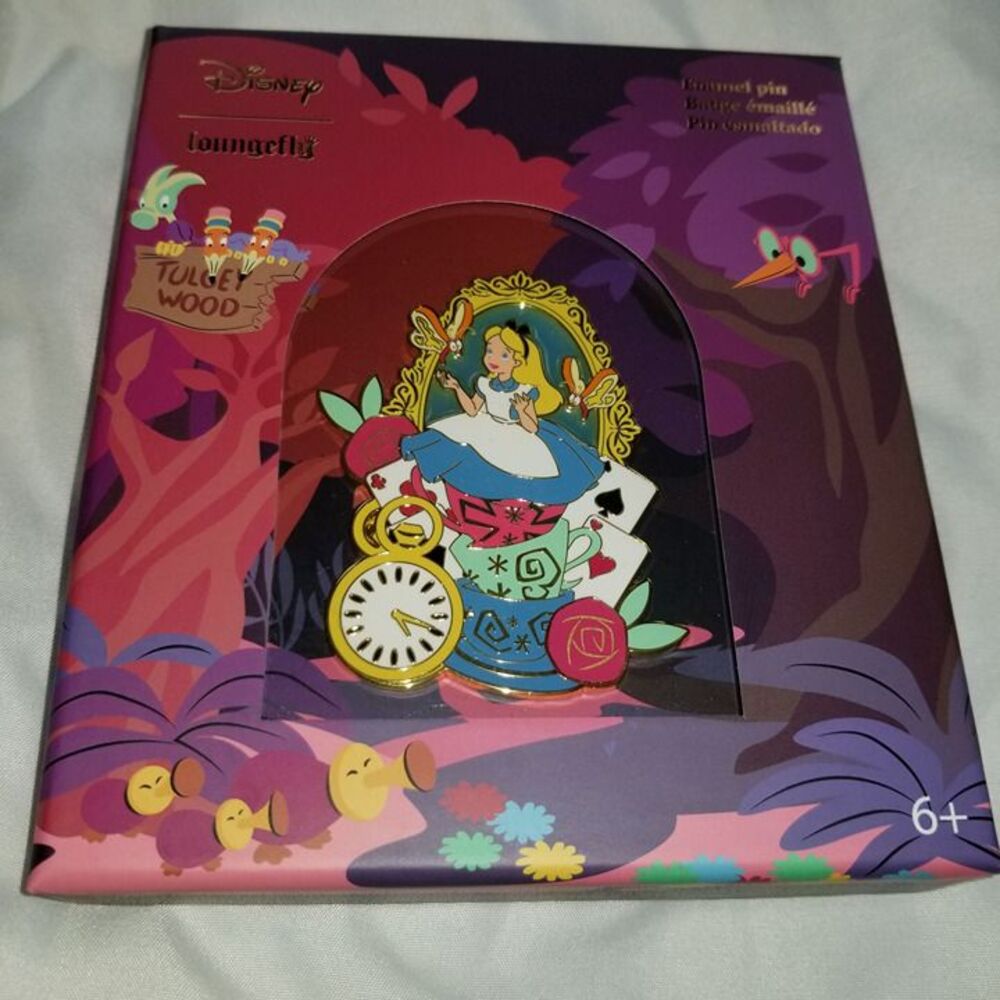 Disney Loungefly Jumbo Pin Alice in Wonderland LE 1000 Tea Cups Portrait Flowers